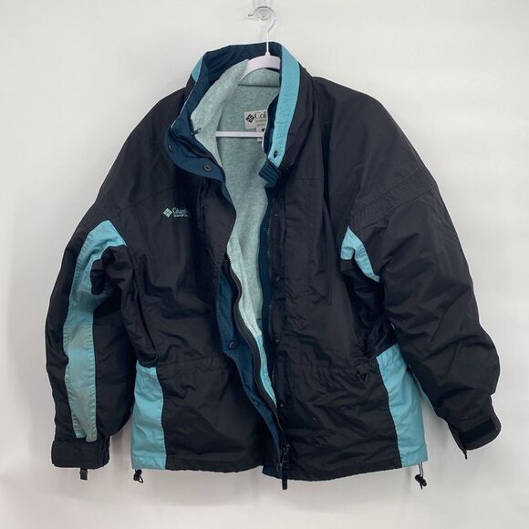 Vintage Columbia 3 in 1 Winter Jacket fleece Coat Black Teal Women's Large - Picture 12 of 12